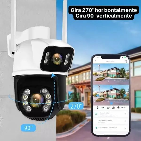 Câmera De Segurança Smart Wi-fi Ip66 Dupla Lente 360 Visão Noturna Externa Prova D' Agua - Foto 5