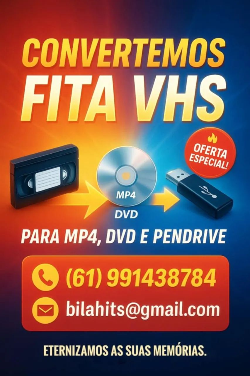 Convertemos Fita VHS para pendrive dvd Fita Cassete 