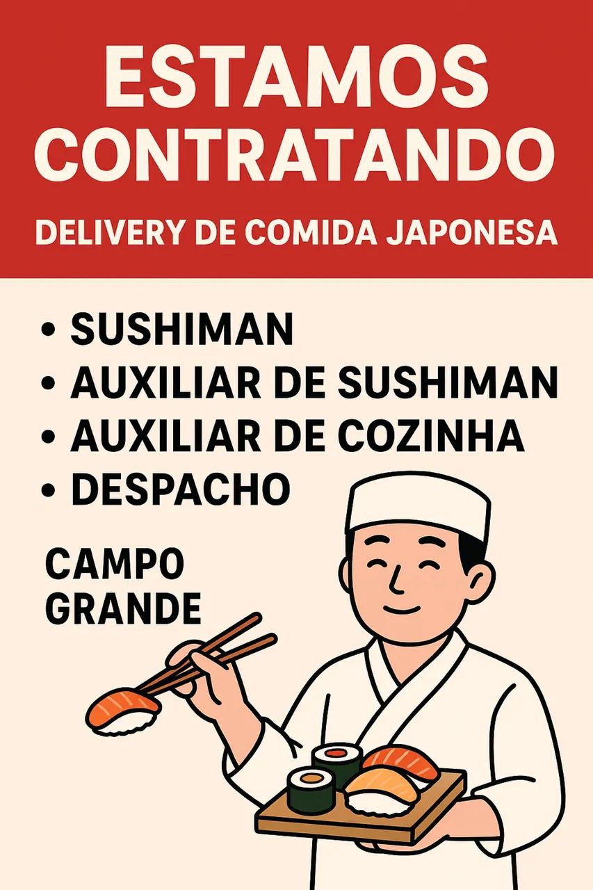 Vaga de auxiliar de sushiman - Campo Grande 
