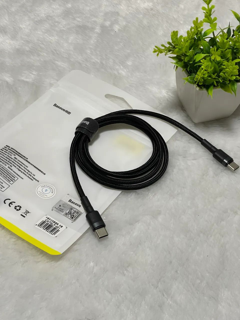 Cabo Baseus USB-C para USB-C 1m Reforçado Nylon Trançado Alta Velocidade - Foto 3