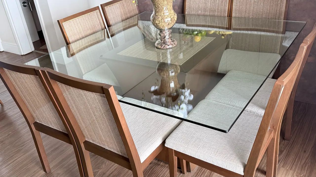 Mesa de jantar vidro temperado 8 lugares  - Foto 2