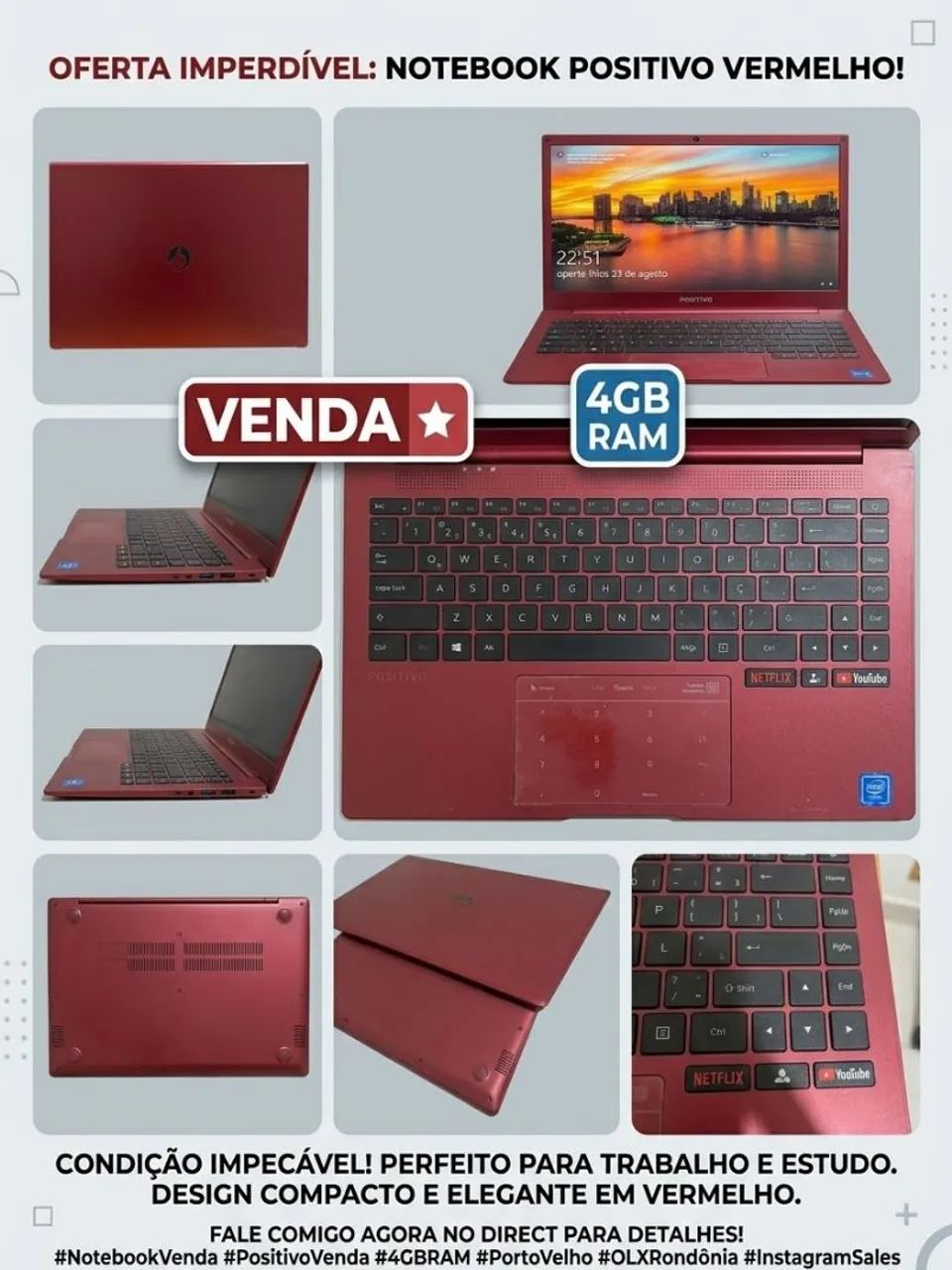 Notebook Positivo Vermelho - Compacto