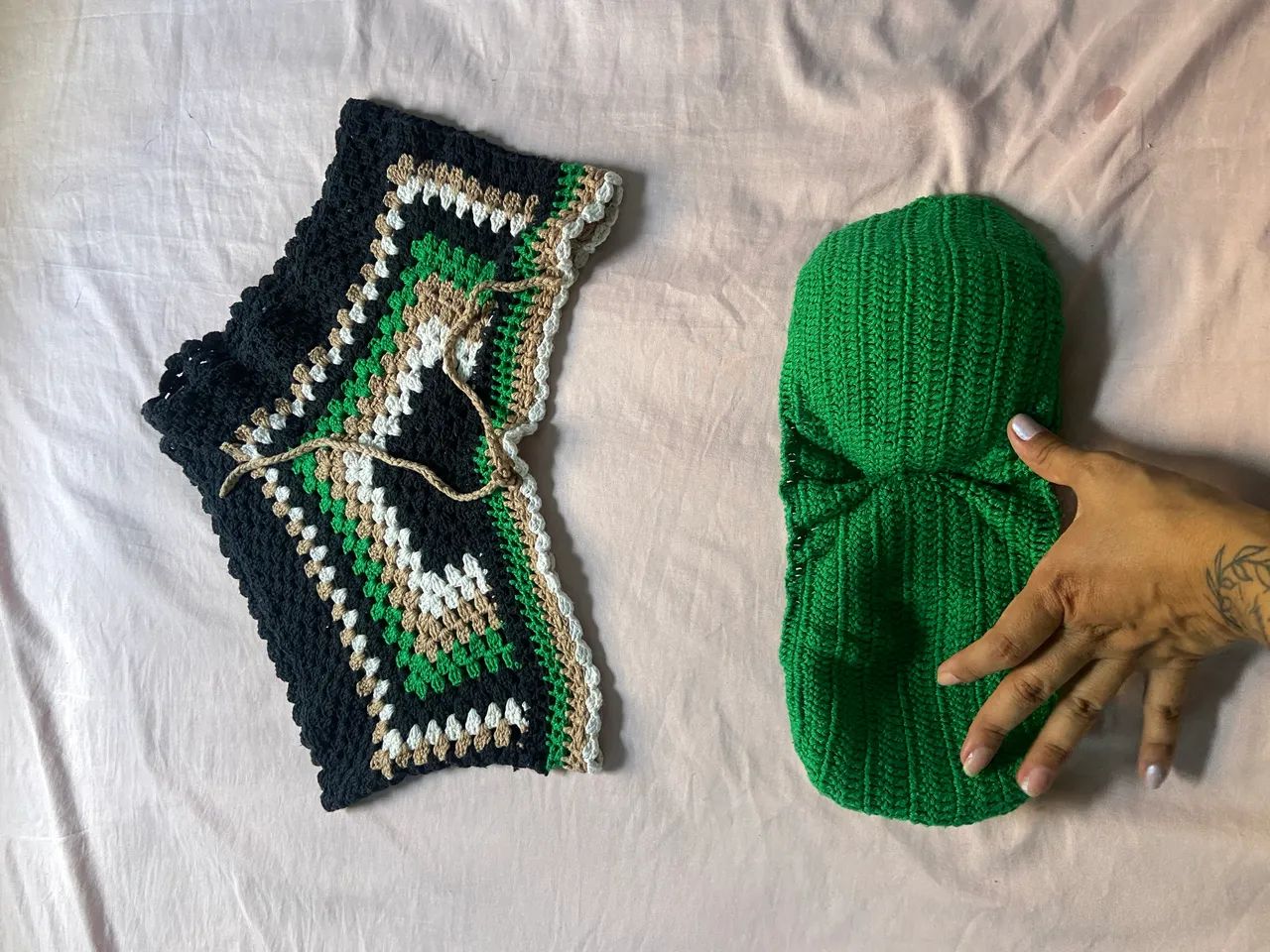 Conjunto de crochê- top e short verde 