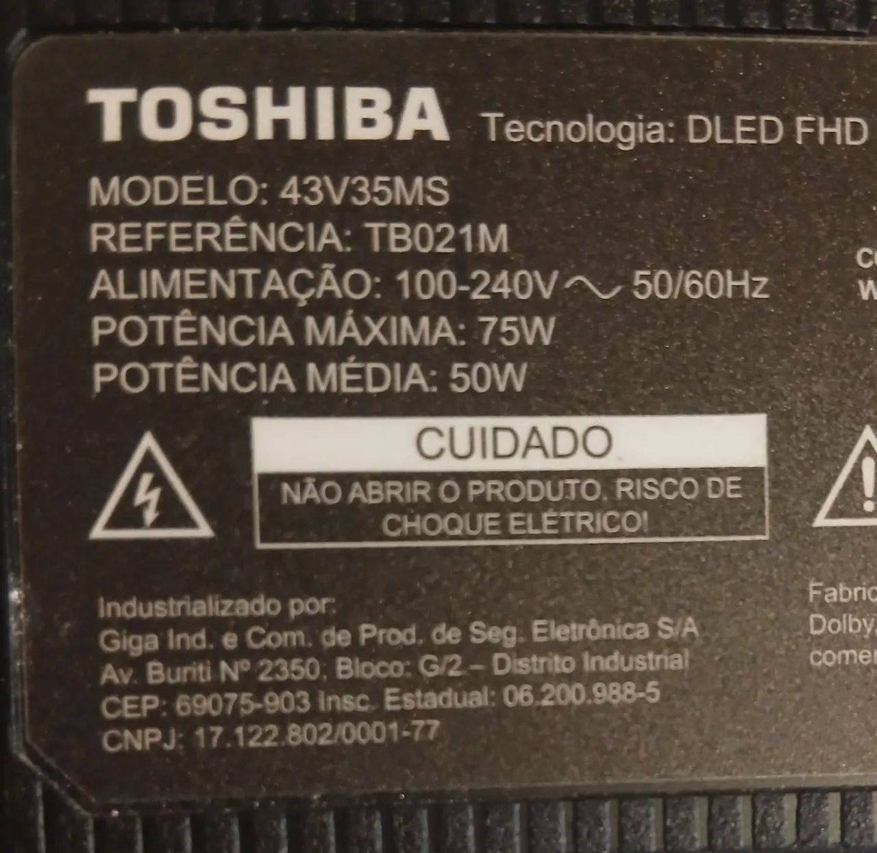 Tv TOSHIBA 43' polegadas, tela quebrada