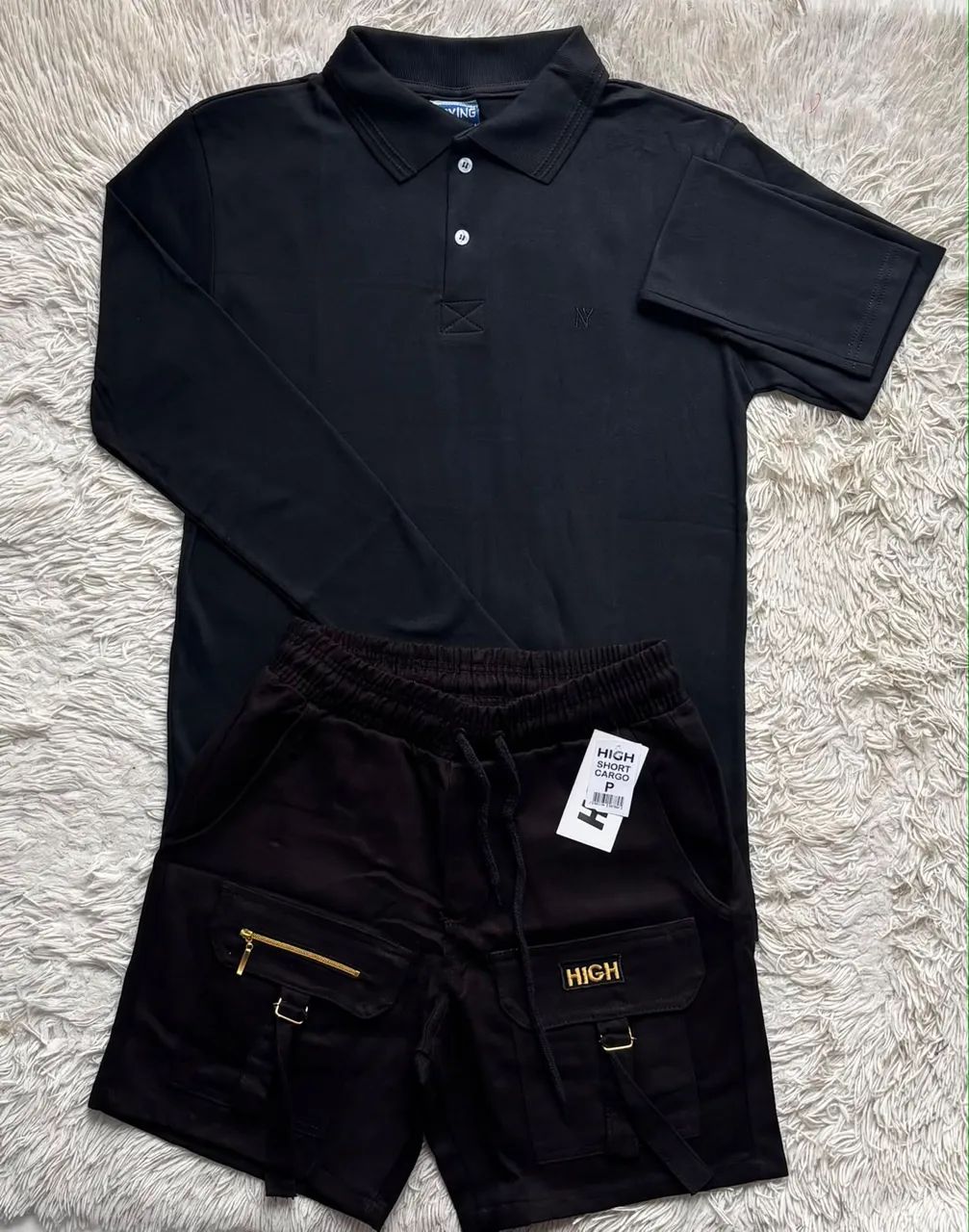 Kit P Camisa Polo Longa e Bermuda Cargo P