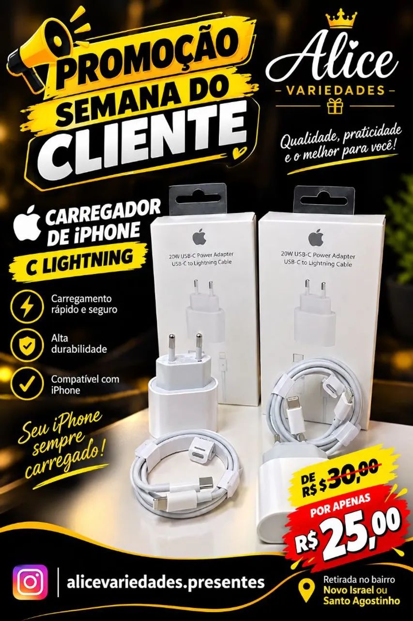 Carregador de iPhone C lightning 