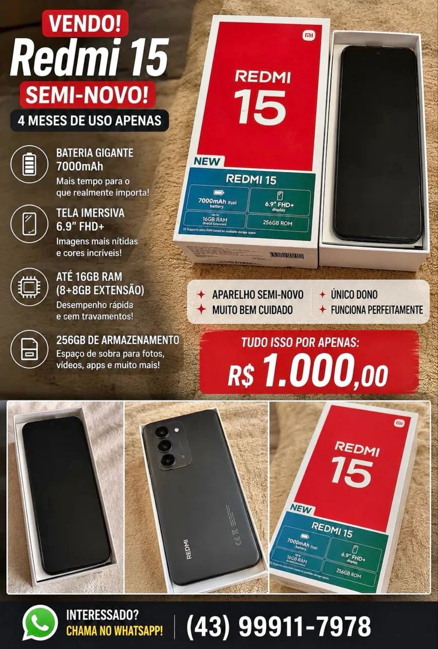 REDMI 15 256GB Seminovo