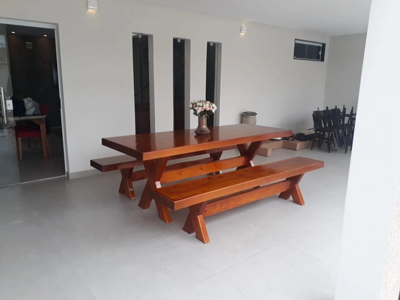 Mesa rústica c/bancos 