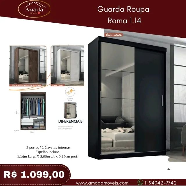 Guarda Roupa Roma 1.14, a pronta entrega 