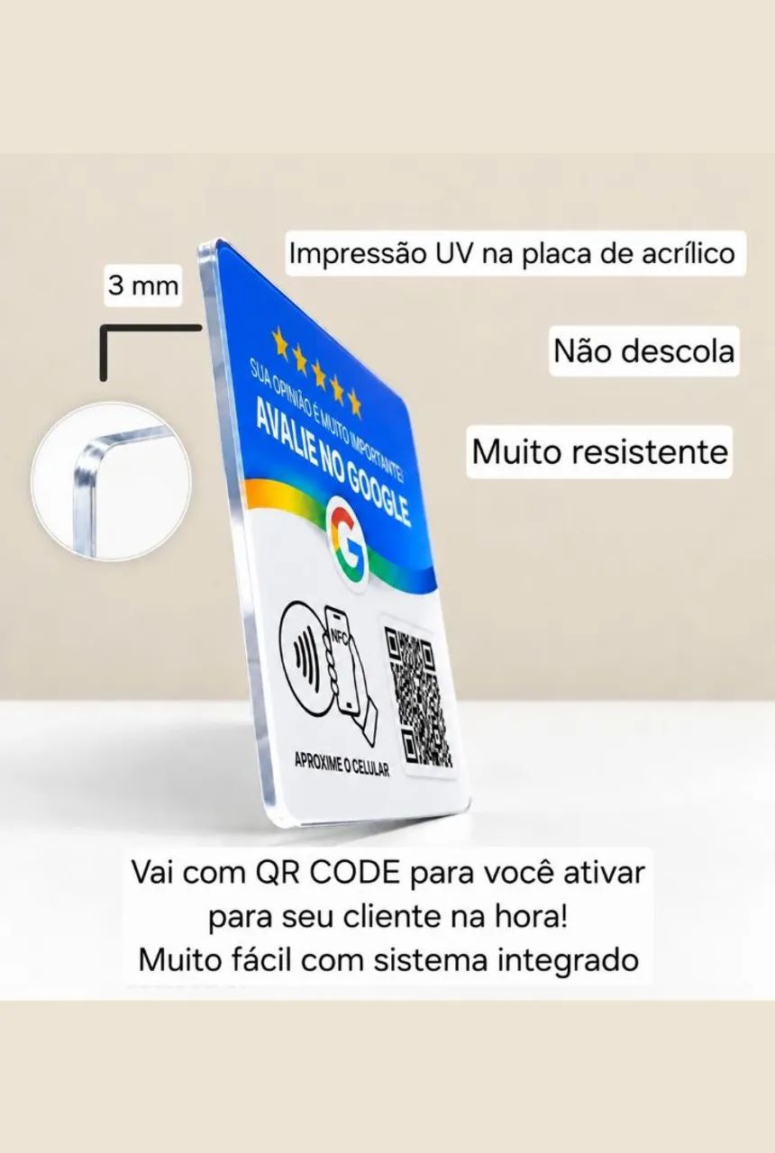Seja Vendedor Placa Google Avaliação NFC e QR CODE DINAMICO - Foto 3