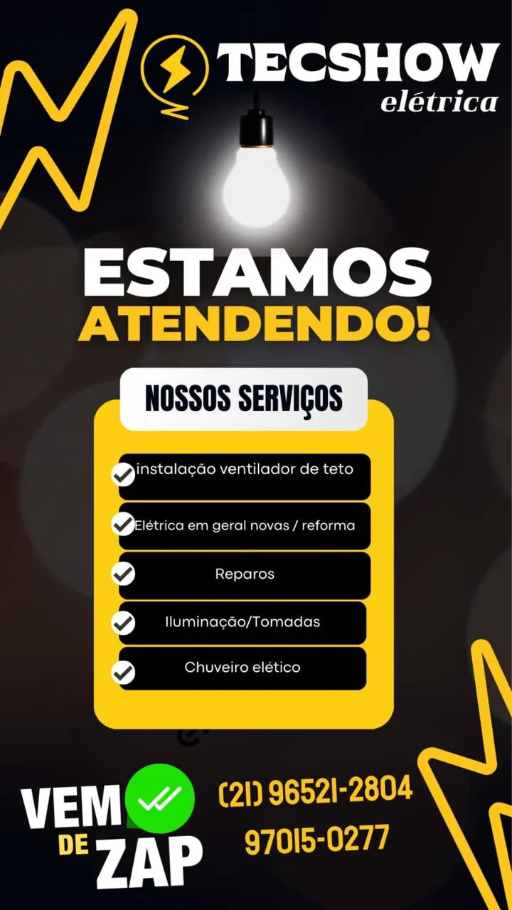 Instalação de ventilador teto e eletricista 