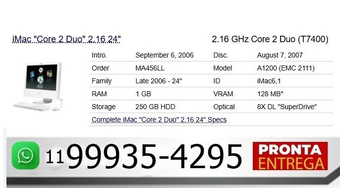 Apple iMac "Core 2 Duo" 2.16 24" Specs Identifiers: Late 2006  - Foto 4