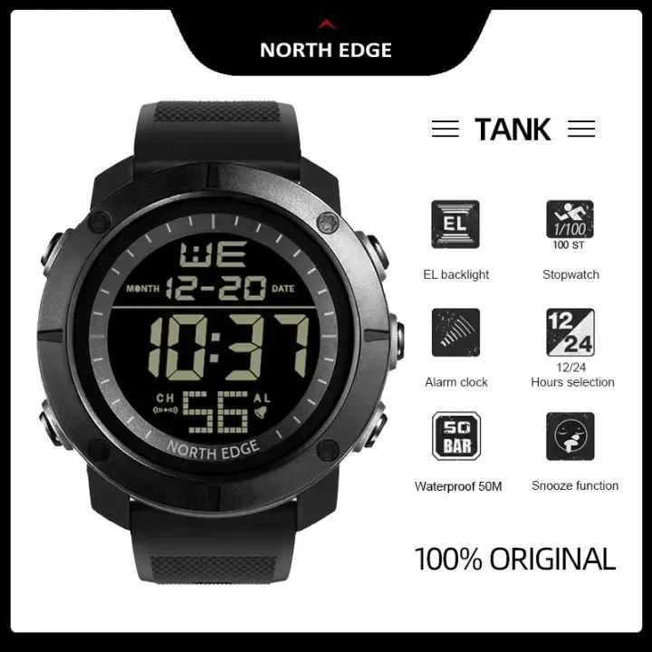NORTH EDGE TANK - Relógio Digital Led, Multifunções, 5ATM <br>