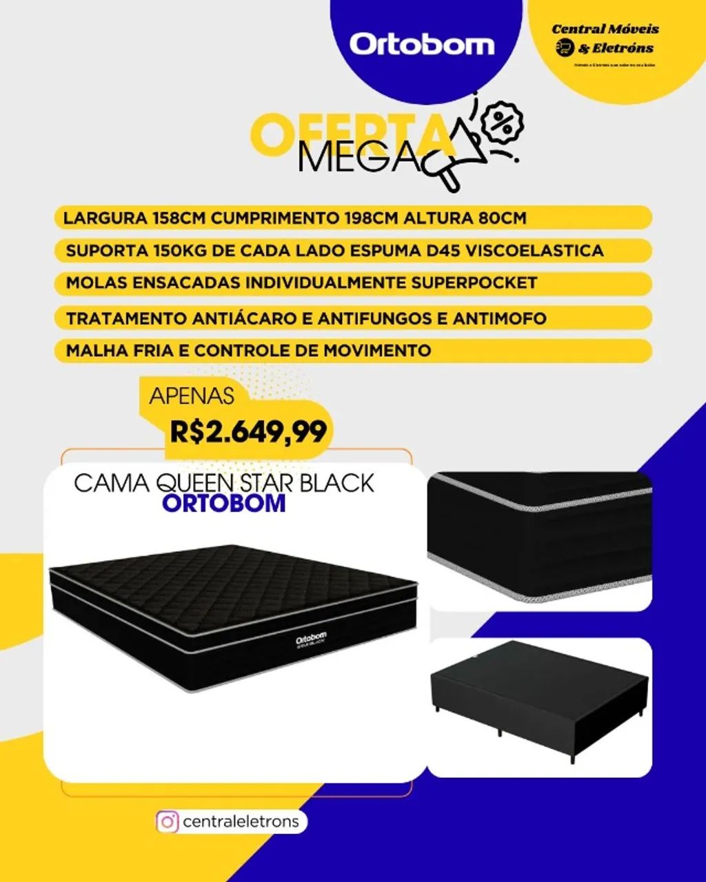 Cama Queen Star Black 158x198cm