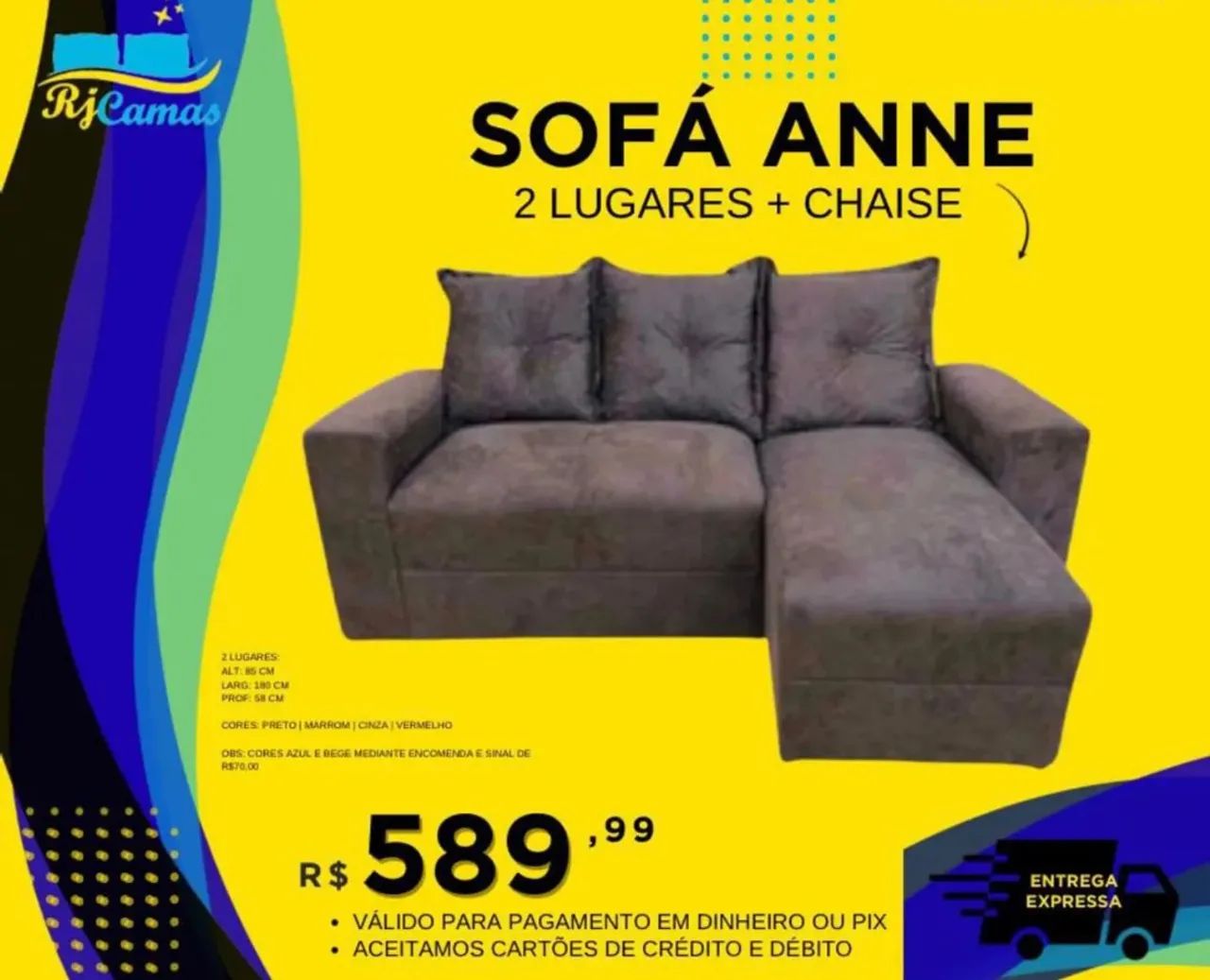 Sofá 3 Lugares 1,50m + Chaise R$589,00 Promoção  - Foto 2