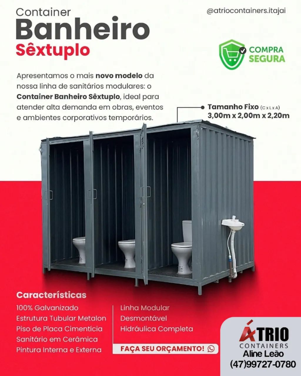 Banheiro Acoplável Estrutura Metalon com Fechadura Tetra