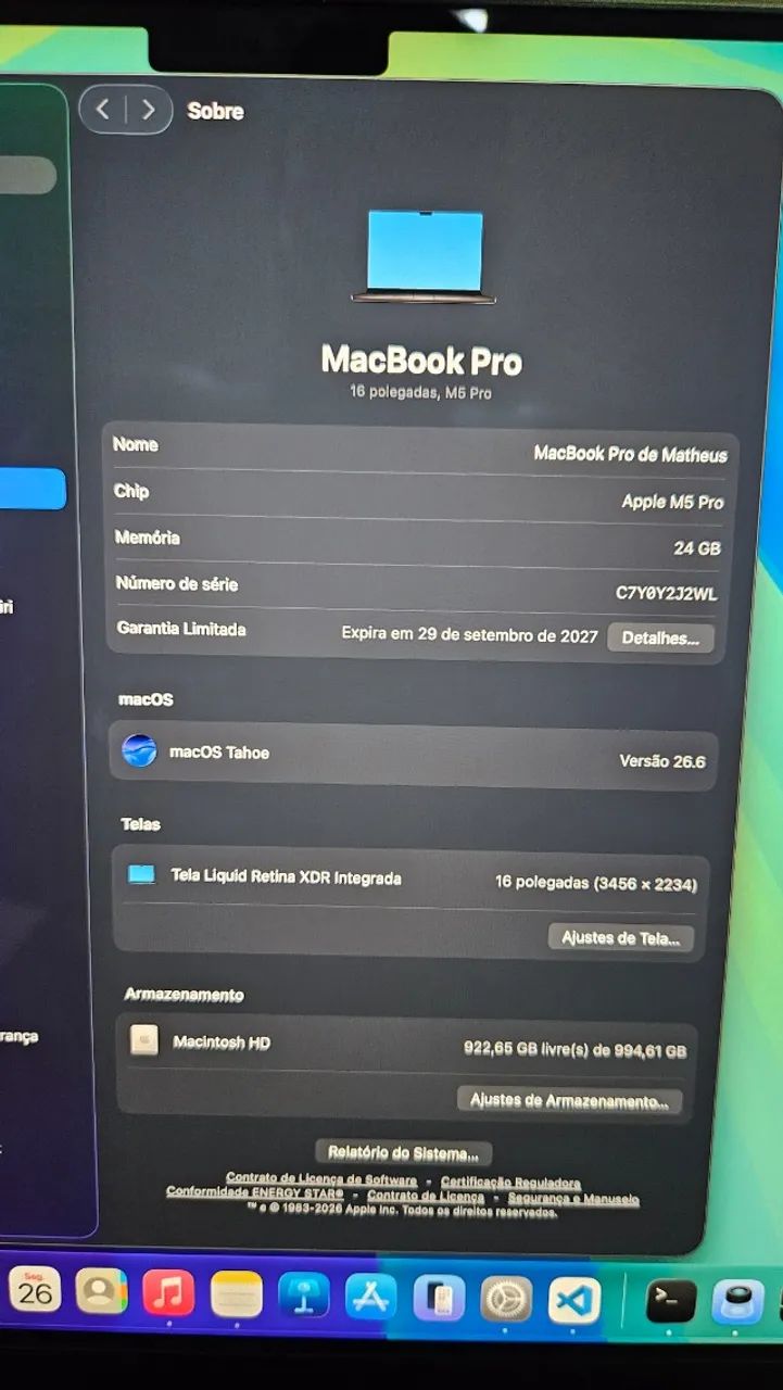 Macbook M5 Pro 18/20 16 polegadas 1Tb armazenamento - Foto 3