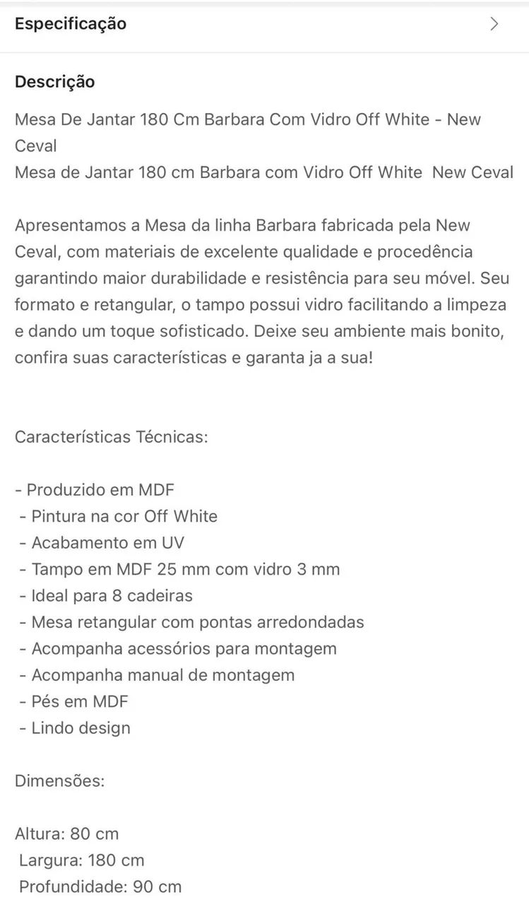 Mesa De Jantar Bárbara Com Vidro Off White - Foto 2