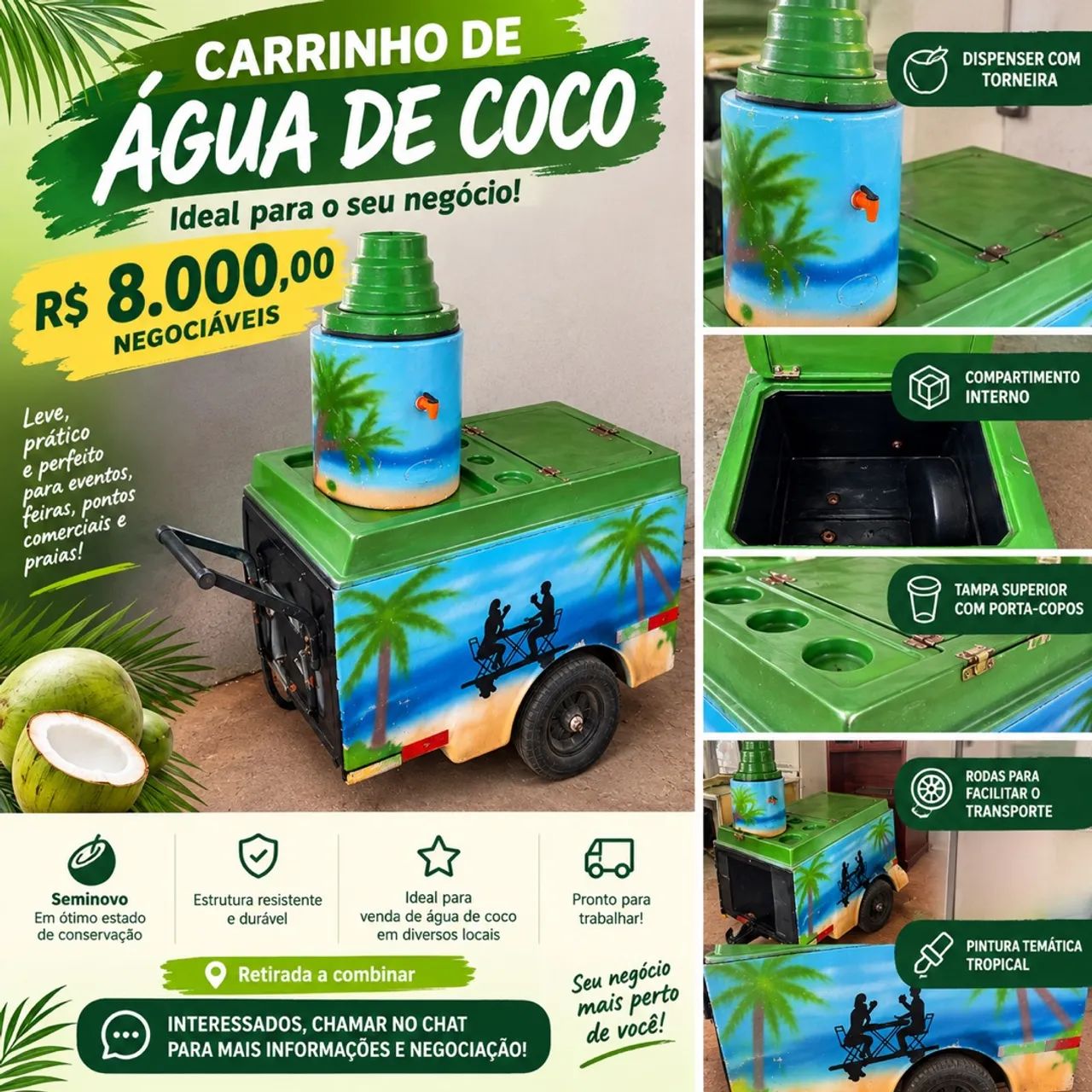 CARRINHO DE ÁGUA DE COCO SEMINOVO 