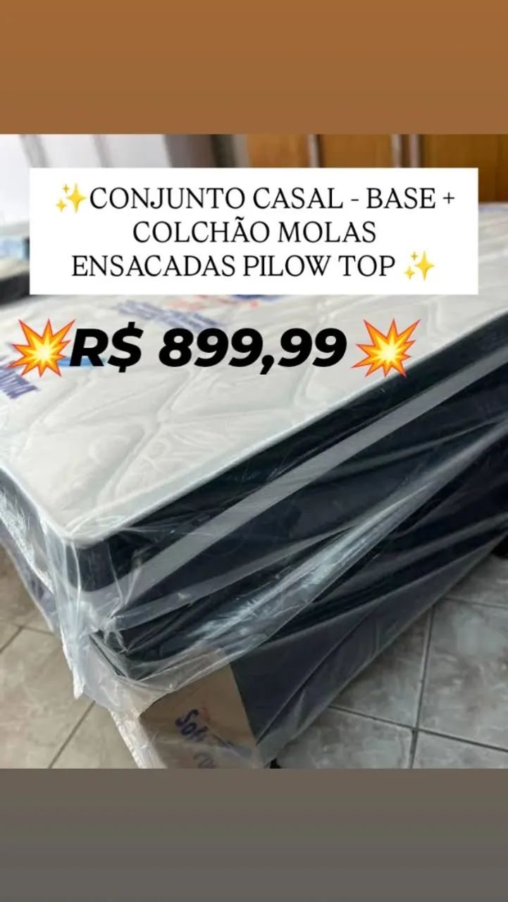 CONJUNTO CASAL BASE + COLCHÃO MOLAS ENSACADAS 