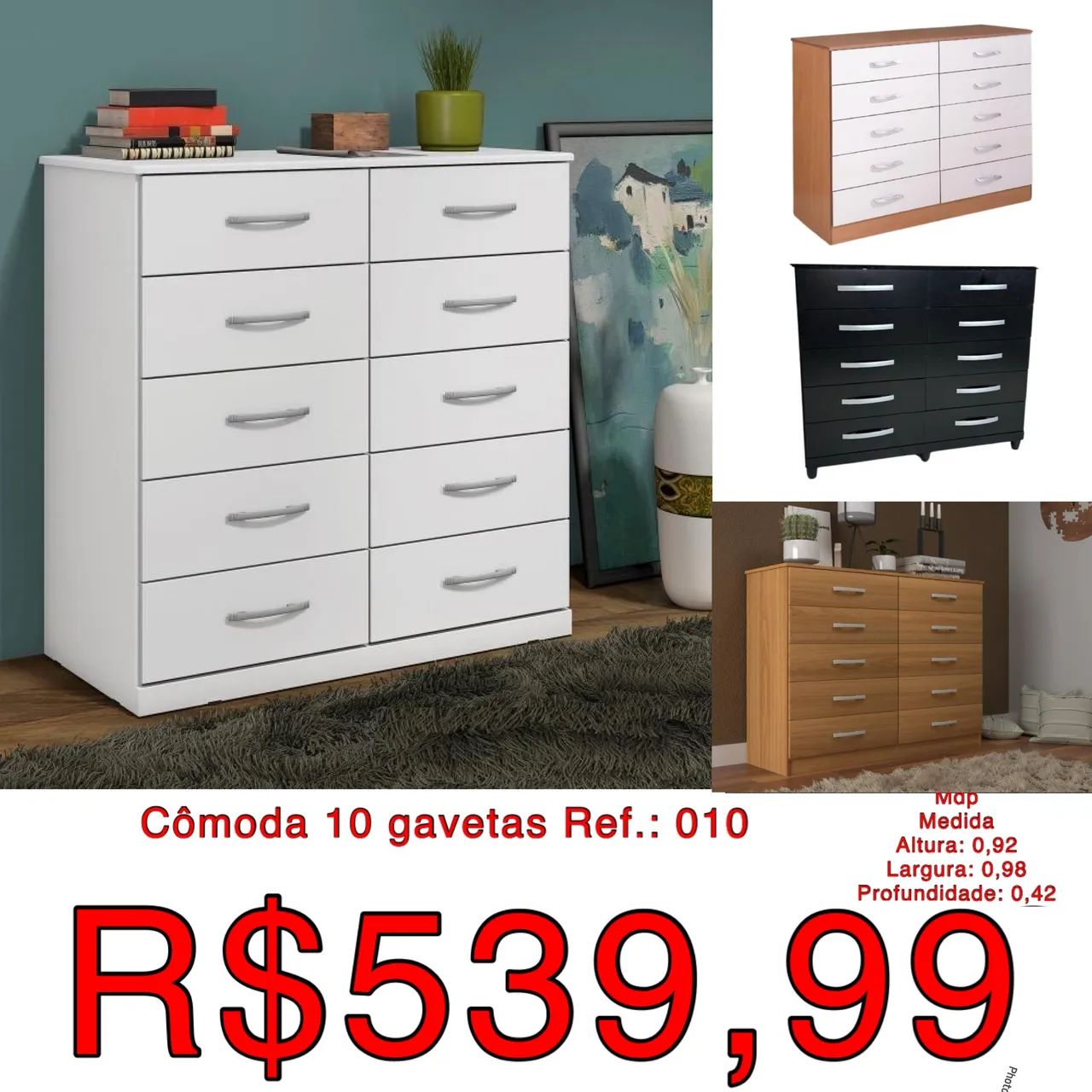 Cômoda 10 Gavetas em promoção 