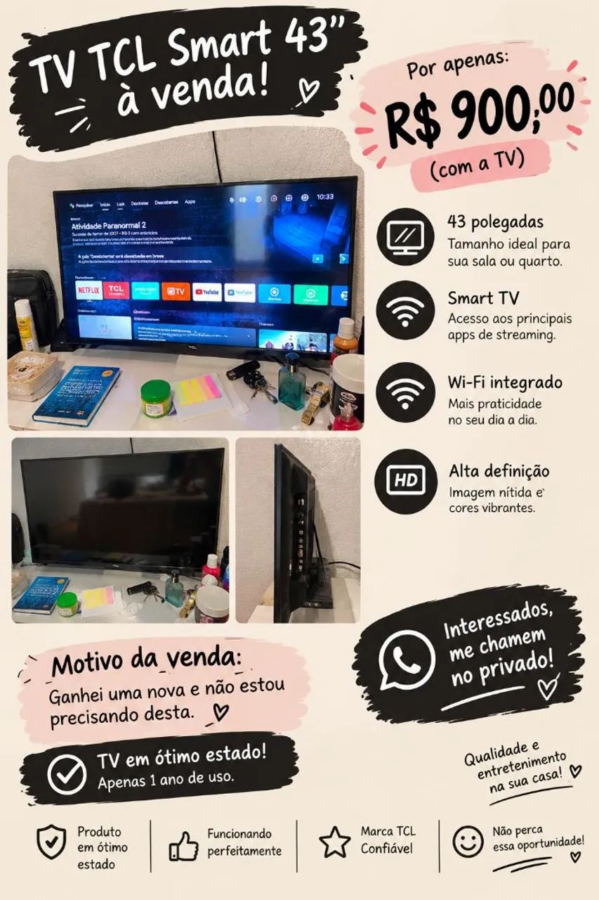 Tv TCL 1 ano de uso. 40 polegadas 