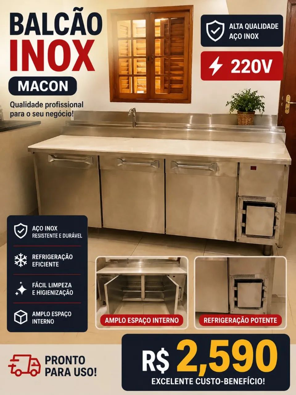 Balcao de inox industrial. 