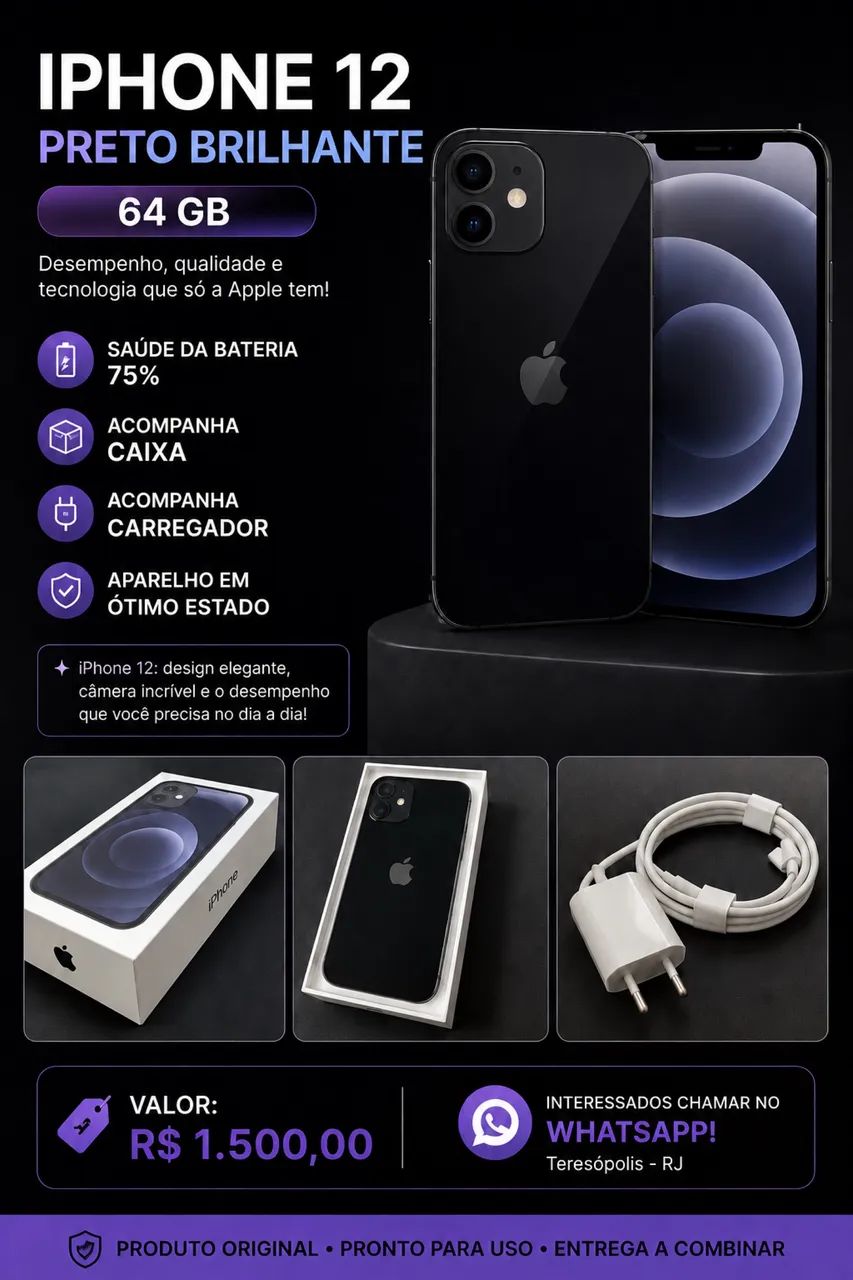 iPhone 12 preto brilhante 