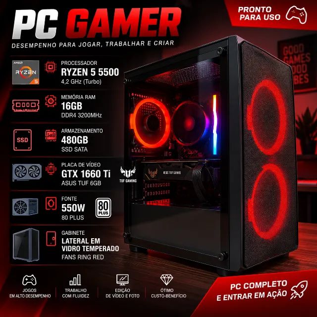 PC Gamer Ryzen 5 5500 | GTX 1660 Ti 6GB | 16GB RAM | SSD