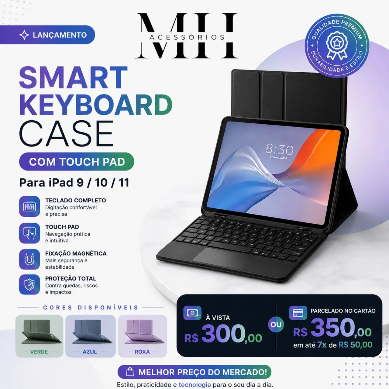 Smart Keyboard Case para iPad 9ª, 10ª e 11ª geração - Com Touch Pad