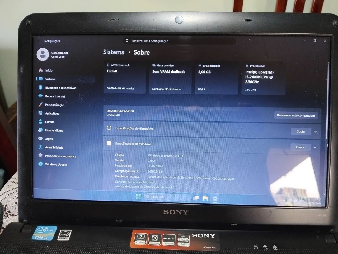 Notebook Sony vaio core i5, 8gb, SSD 120gb, Win 11, bateria, zerado - Foto 3