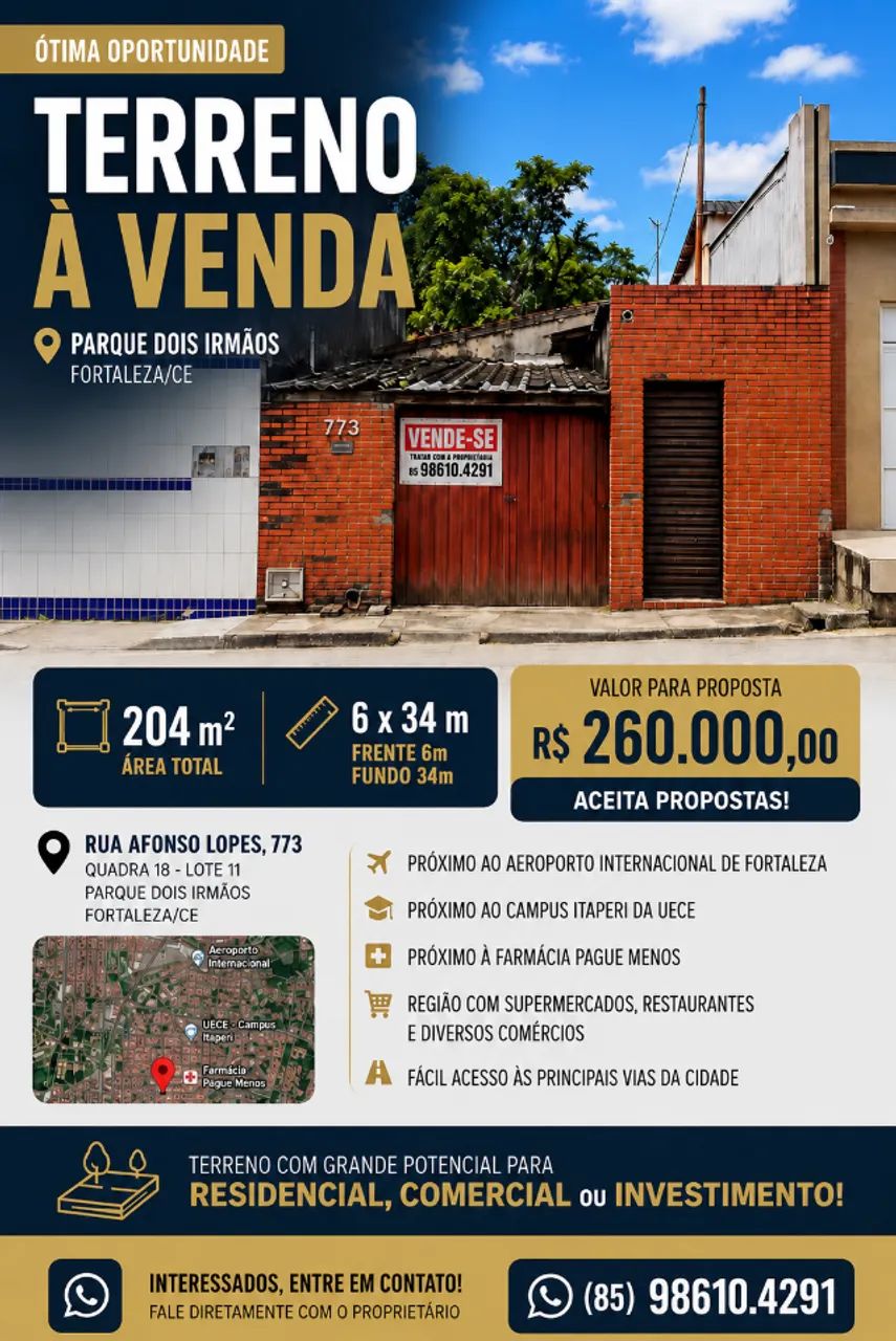 Vendo terreno 6 X 34 no Parque Dois Irmãos 