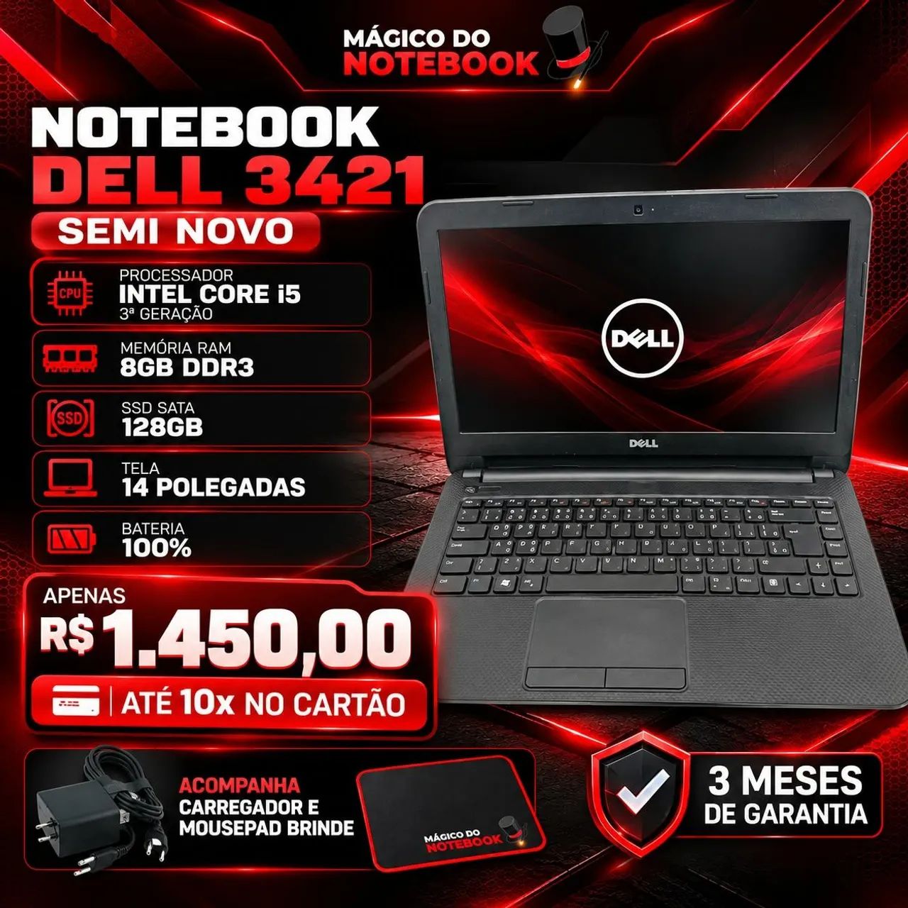 Notebook Dell i5 8Gb de RAM SSD 128Gb