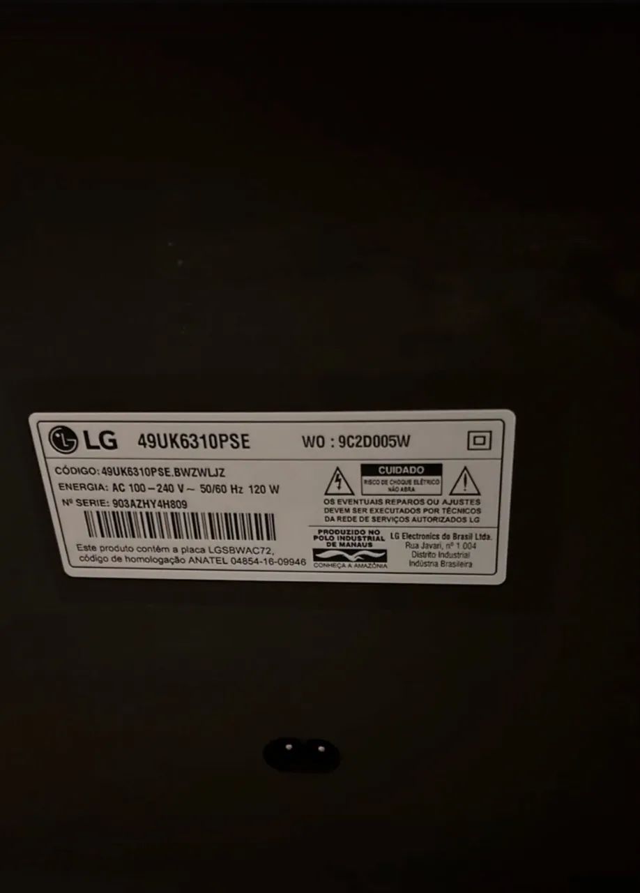 Televisão quebrada LG 49 polegadas