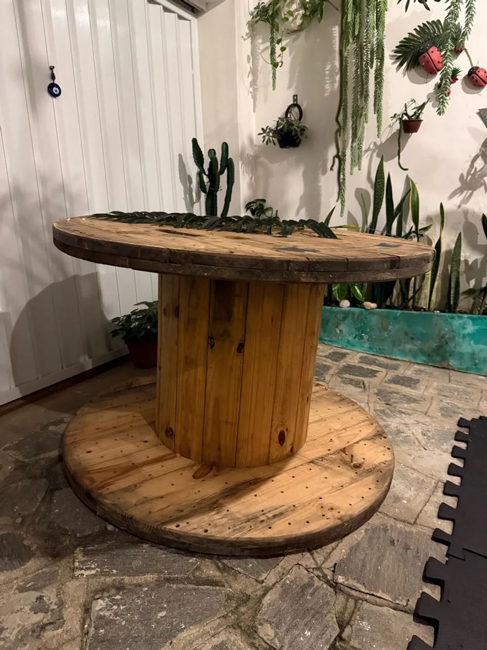 Mesa de madeira de carretel de bobina de cabo - Foto 3