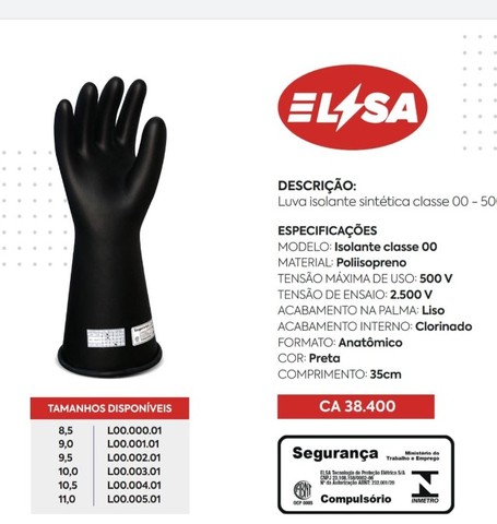 Luva Eletricista (Luva Isolante Classe 00) 