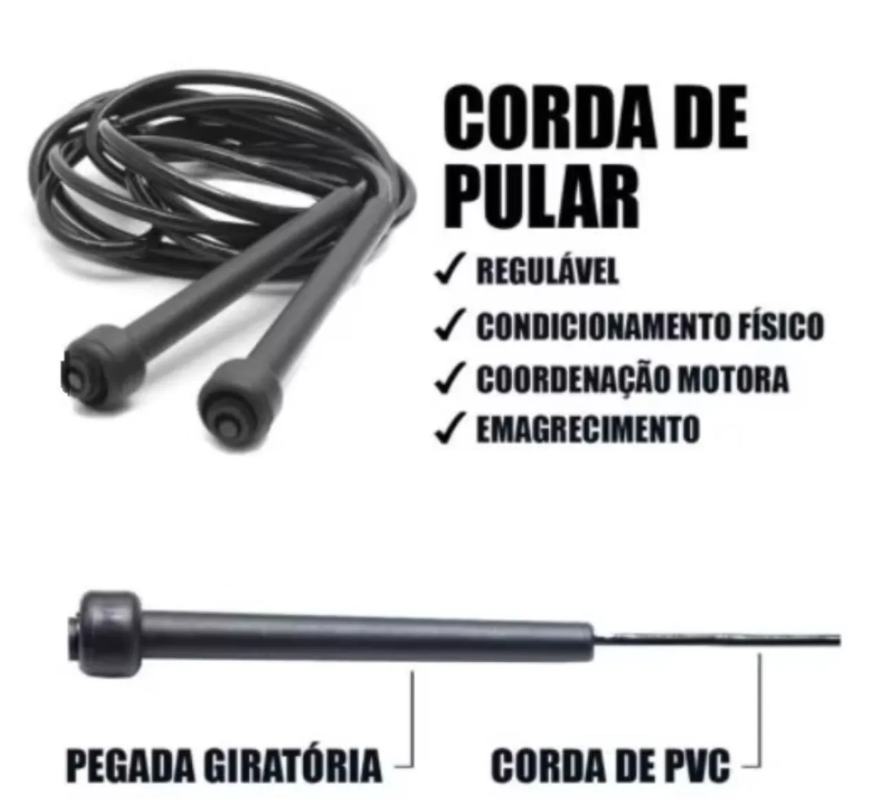 Corda de pular ajustável preta silicone 2.75 metros