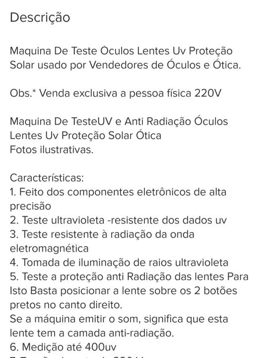 Maquina Teste UV400 oculos de sol - Foto 5