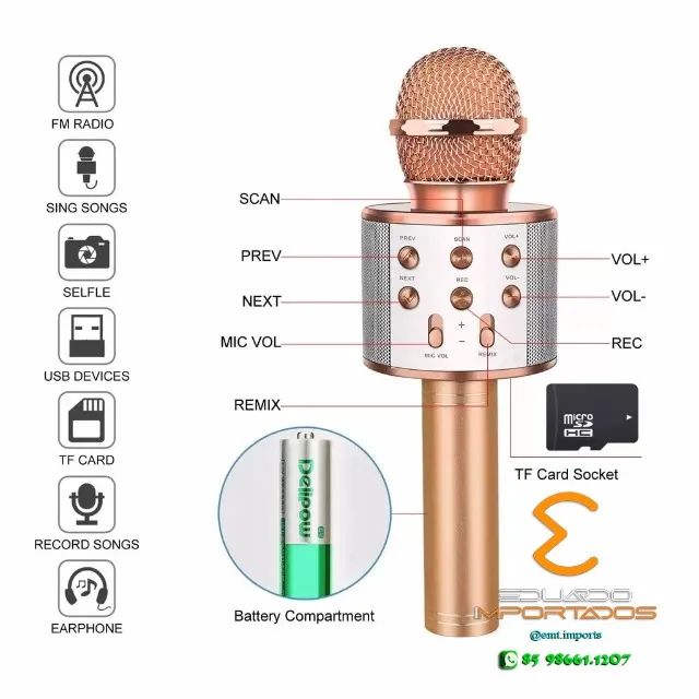Microfone Karaokê Bluetooth com Efeito de Voz - Foto 3