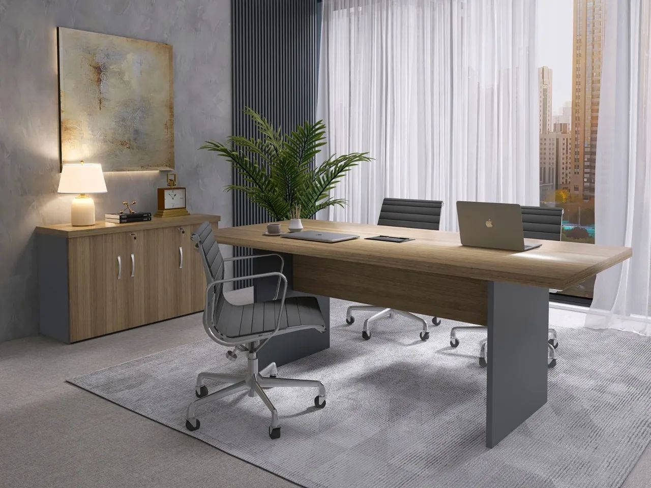 Mesa de Reunião para Escritório Tampo 40mm I Pé Painel - Geeb - Entrega Rápida  - Foto 6