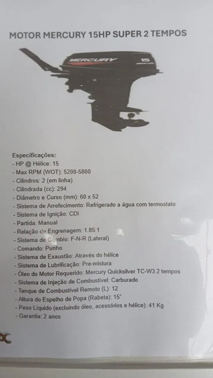 Motor Mercury 2T 15hp Super, novo, na caixa, 0Km - Foto 9