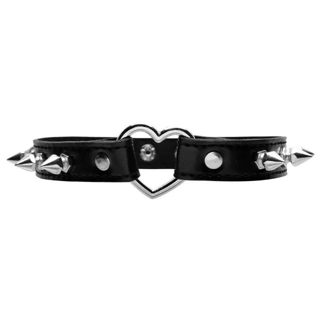 Choker preta com spikes e argola coração (coleira/gargantilha/colar) - Foto 3