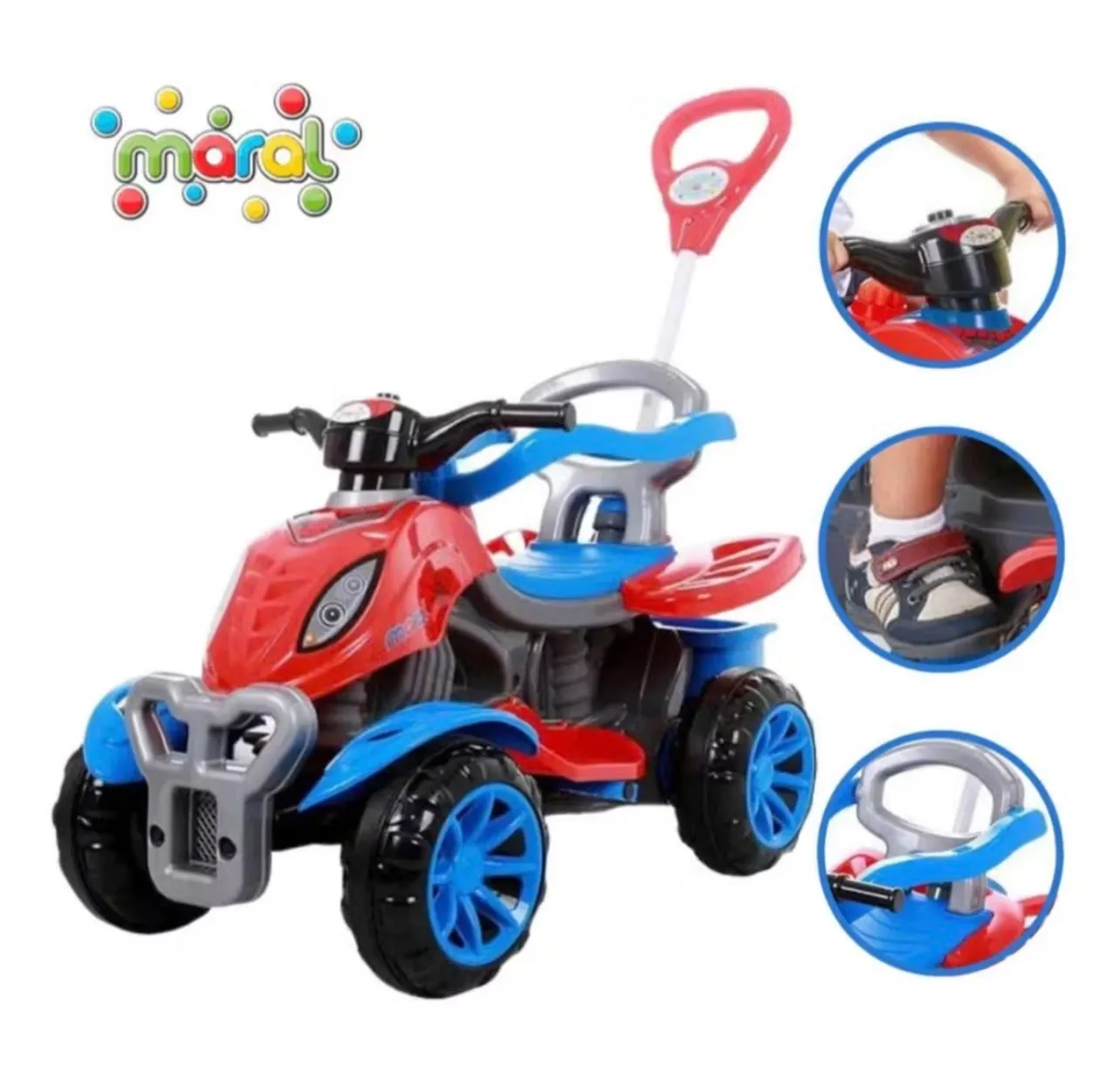 Carro de passeio. Quadriciclo Infantil com Empurrador e Pedal
