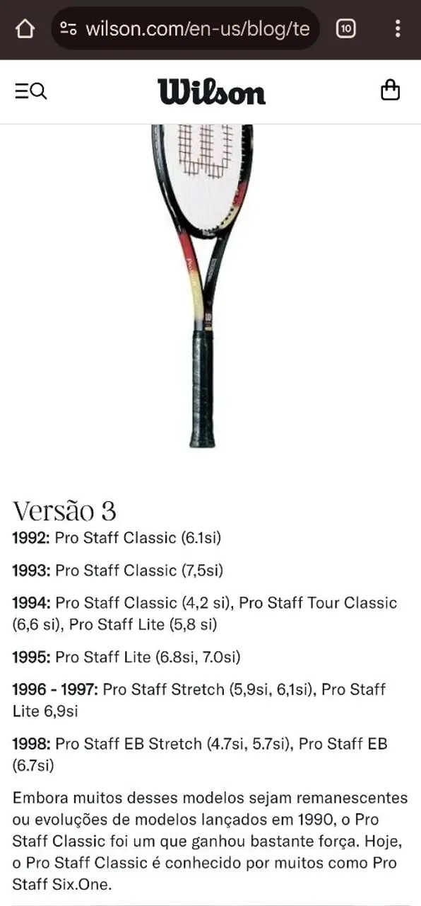 Raquete de Tênis Wilson Pro Staff Stretch (1997)Classic Esportes