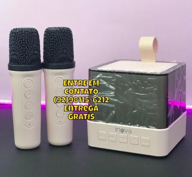 Caixinha de som Karaoke bluetooth com 2 microfones sem fio  - Foto 4
