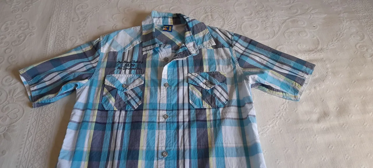 Camisa Infantil Xadrez Azul e Cinza