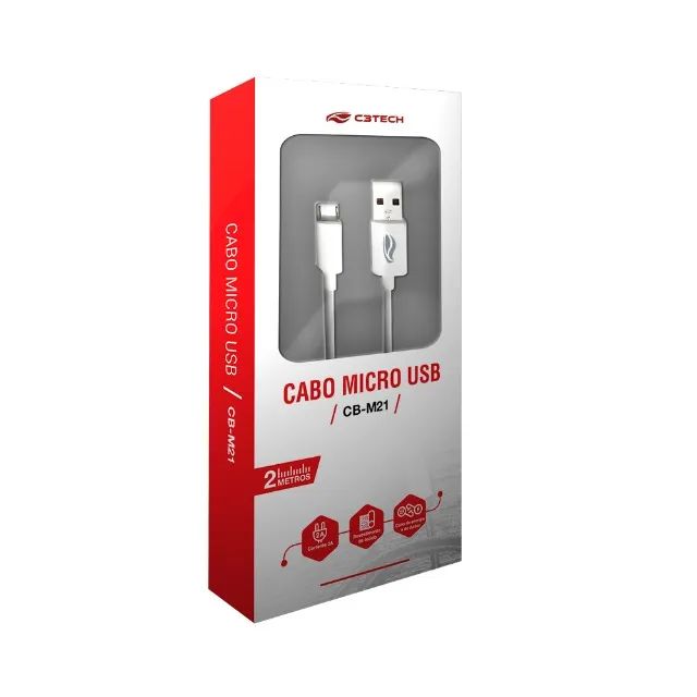 Cabo Cel C3Tech USB-C 2M 2A CB-C21WH - WZetta - Foto 2