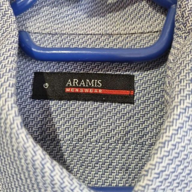 camisa social amaris manga longa azul quadriculado branco - Foto 3