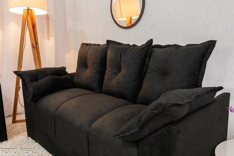 Conjunto Sofá 2 e 3 Lugares Veludinho Preto - Foto 3