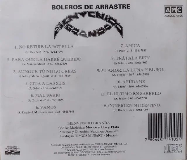 Cd de 1994 Boleros de Arrastre - Bienvenida Granda - AMC Music  - Foto 2